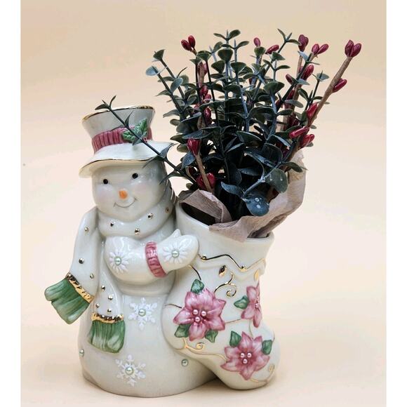 Lenox Petals & Pearls Snowman Stocking Bud Vase Figurine 6386247 w/Original Box - Picture 1 of 16